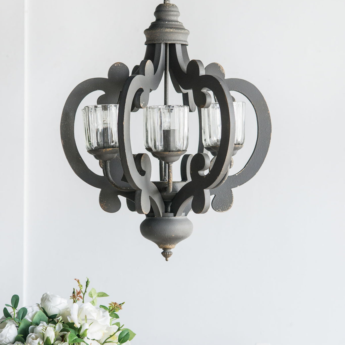 Farmhouse Chandelier, 6 Light Wood Chandelier Pendant Light Fixture With Adjustable Chain For Dining Room Living Room Entryway, Bulb Not Included