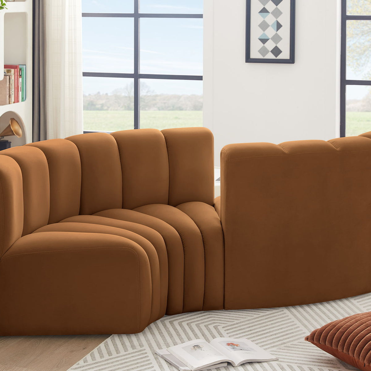 Arc - Velvet 4 Piece Curved Modular Sofa - Saddle