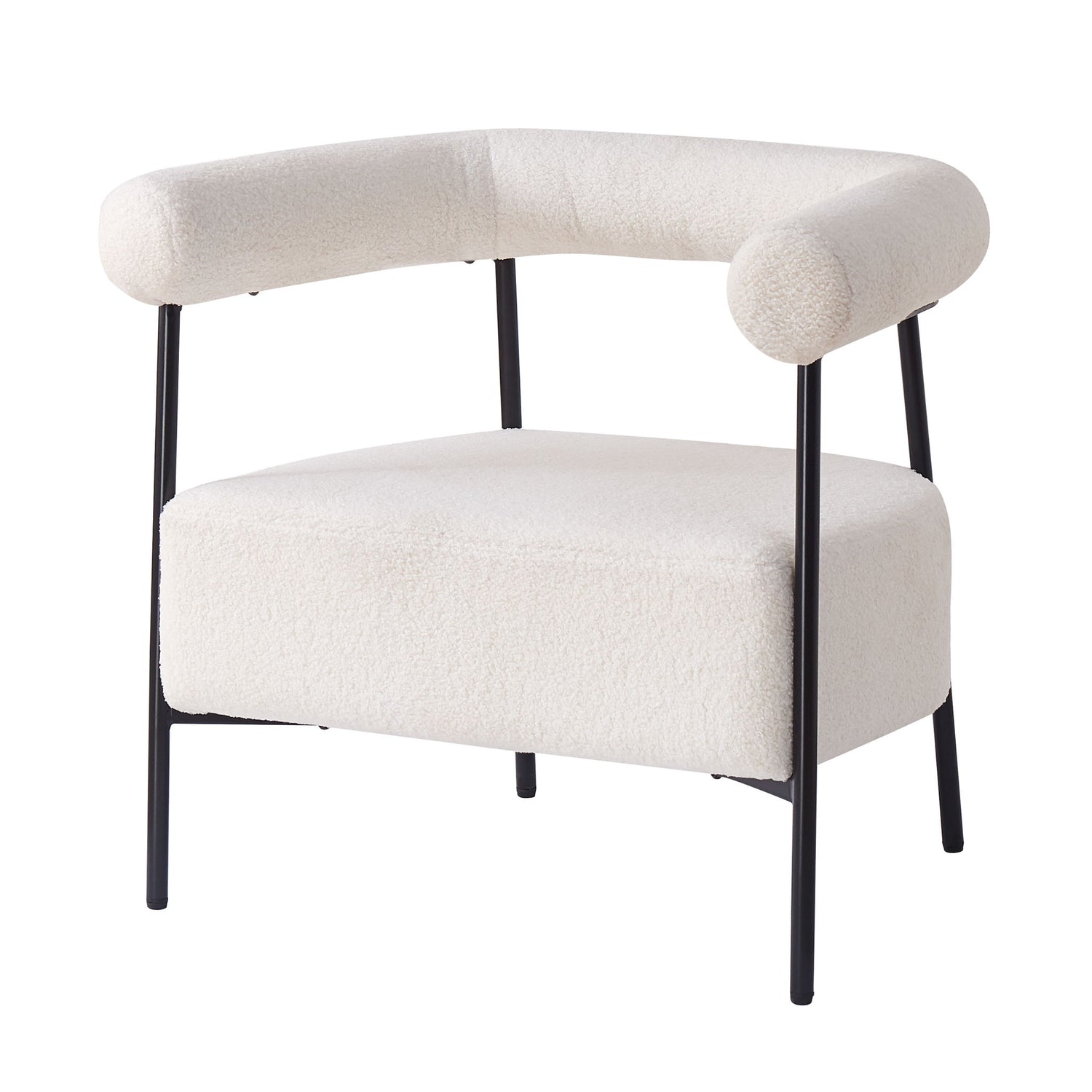 Modern Boucle Fabric Upholstered Accent Chair, Curved Armchair With Metal Frame - White