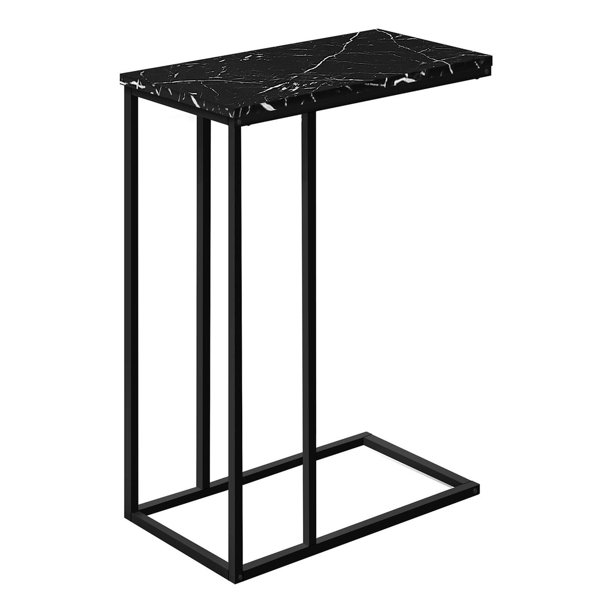Accent Table, C - Shaped, Marble Look Modern Design - Black