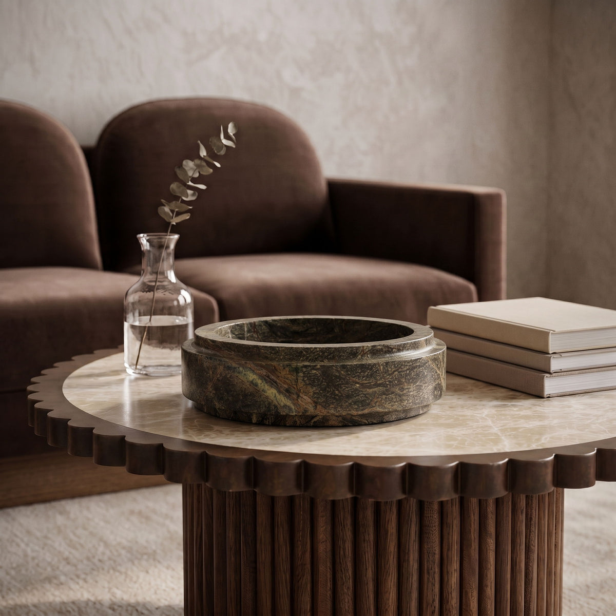 Parsons genuine marble bowl, dark green marble with speckled surface