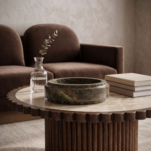 Parsons genuine marble bowl, dark green marble with speckled surface