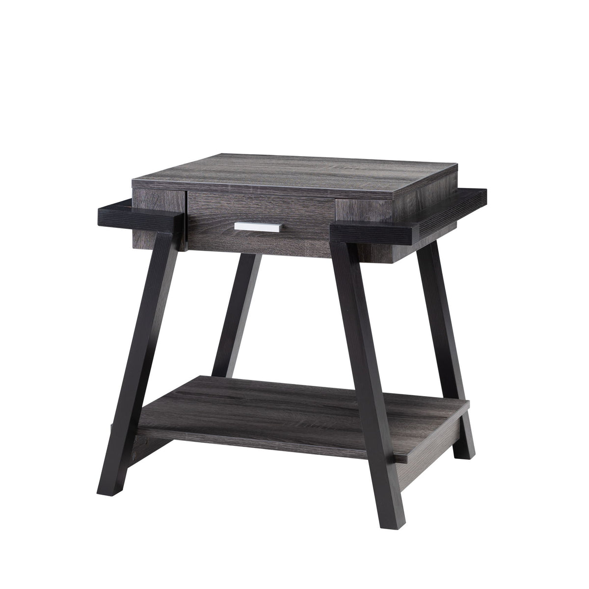Home End Table With Drawer, Side Table With Storage Shelf - Distressed Gray / Black