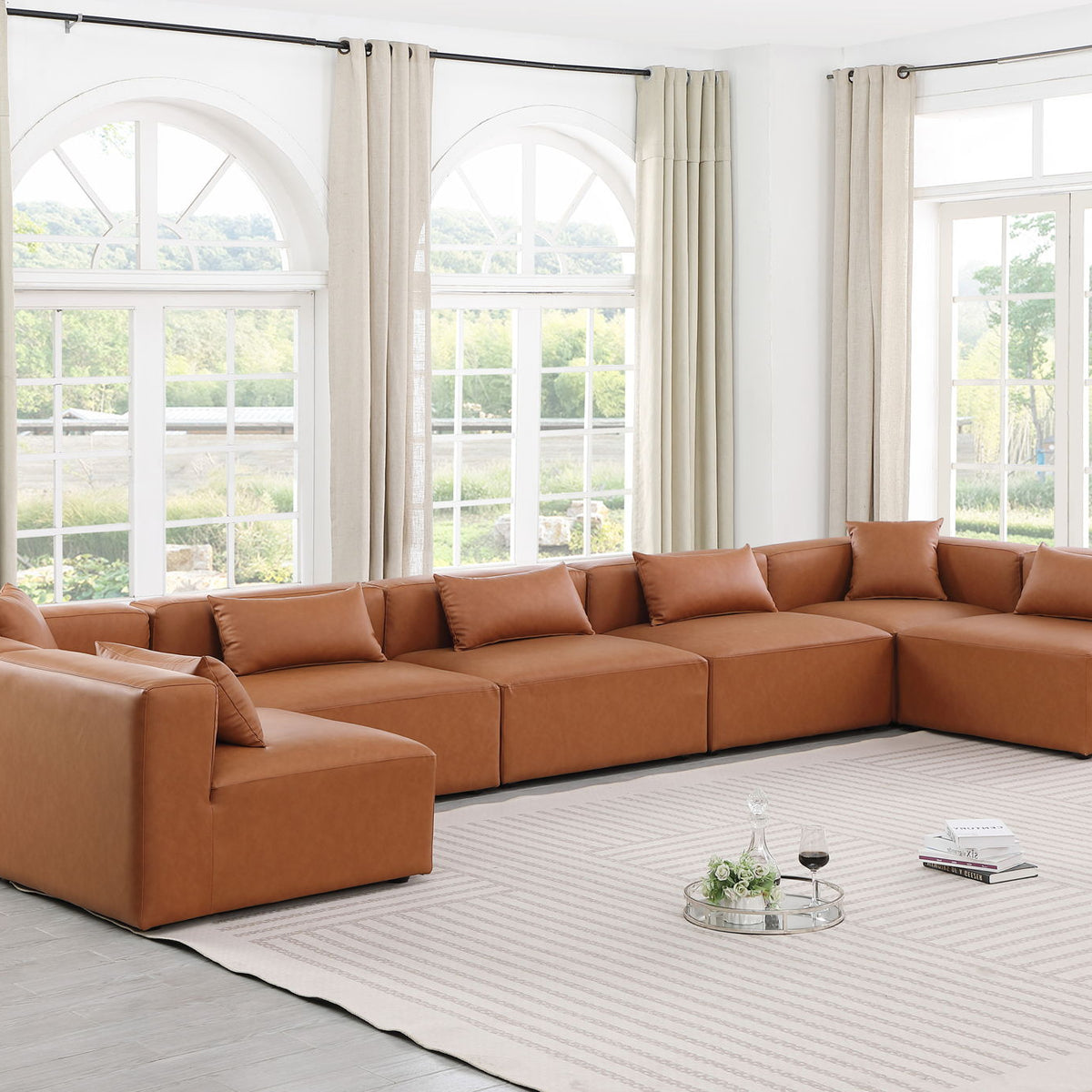 Cube - 7 Piece Modular U-Shaped Sectional - Cognac