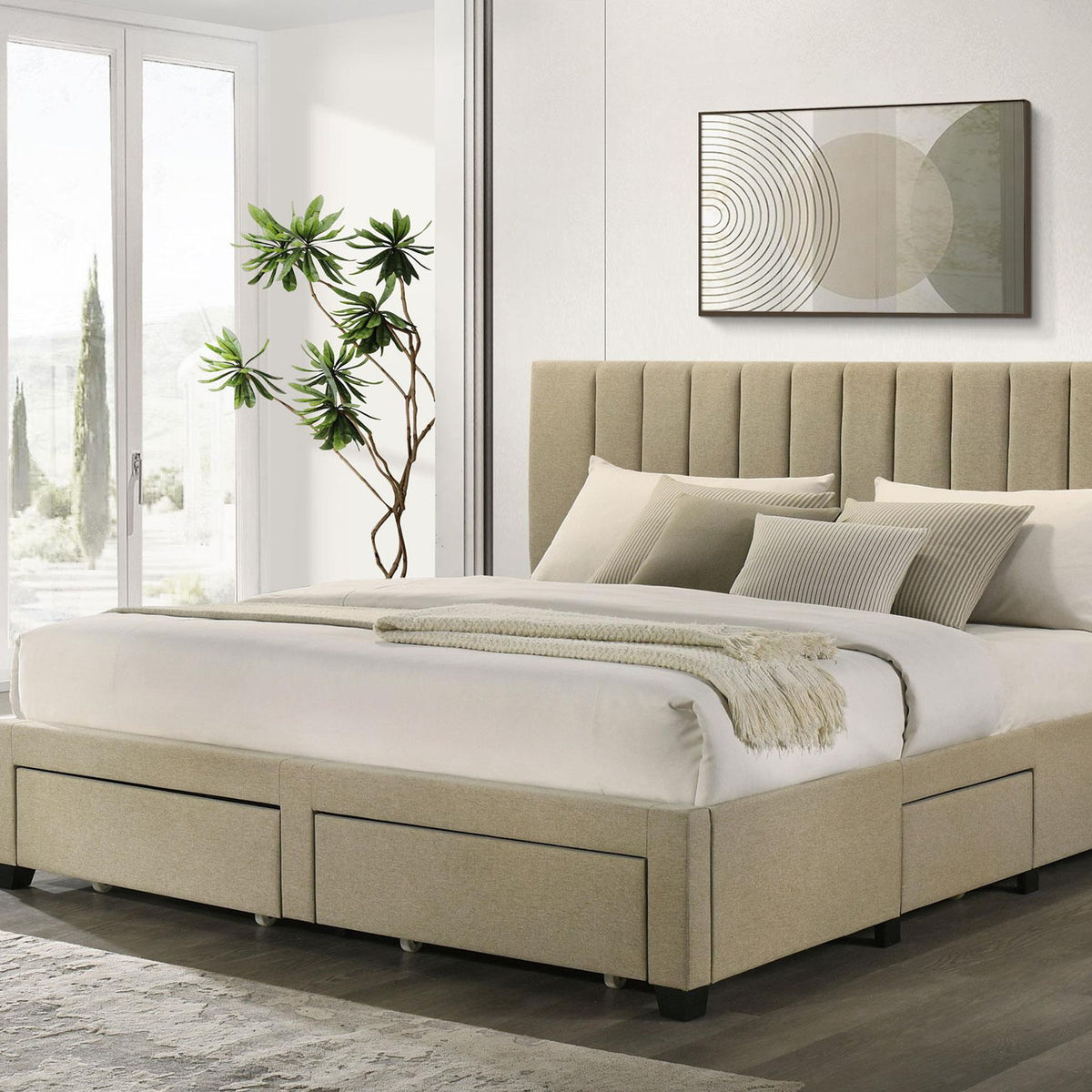 Wheatland 4-drawer Upholstered Eastern King Storage Bed Brown