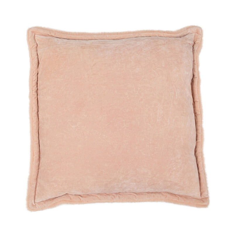 Peach plush square pillow with stitched border and smooth front
