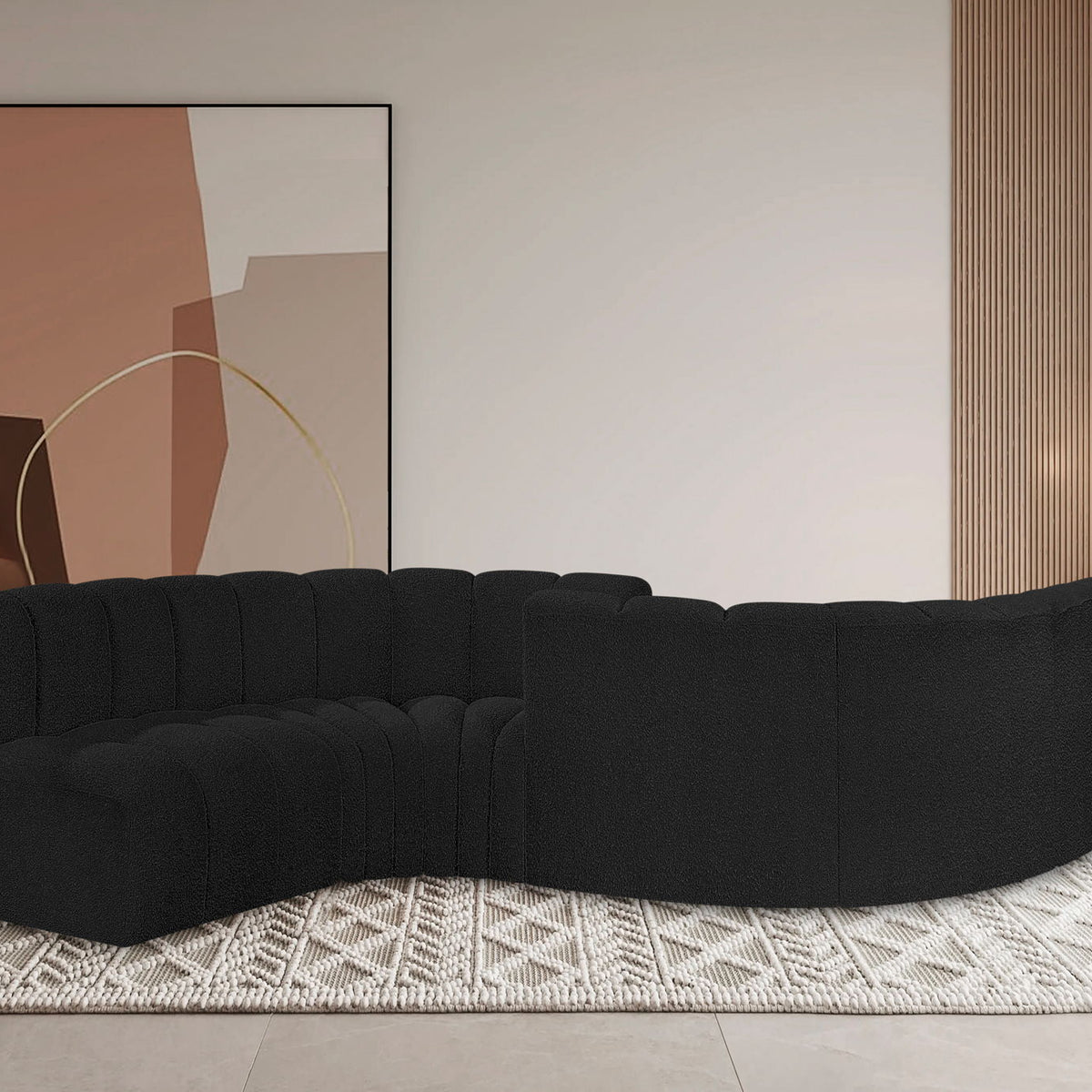 Arc - Boucle Fabric 6 Piece Modular Sofa - Black