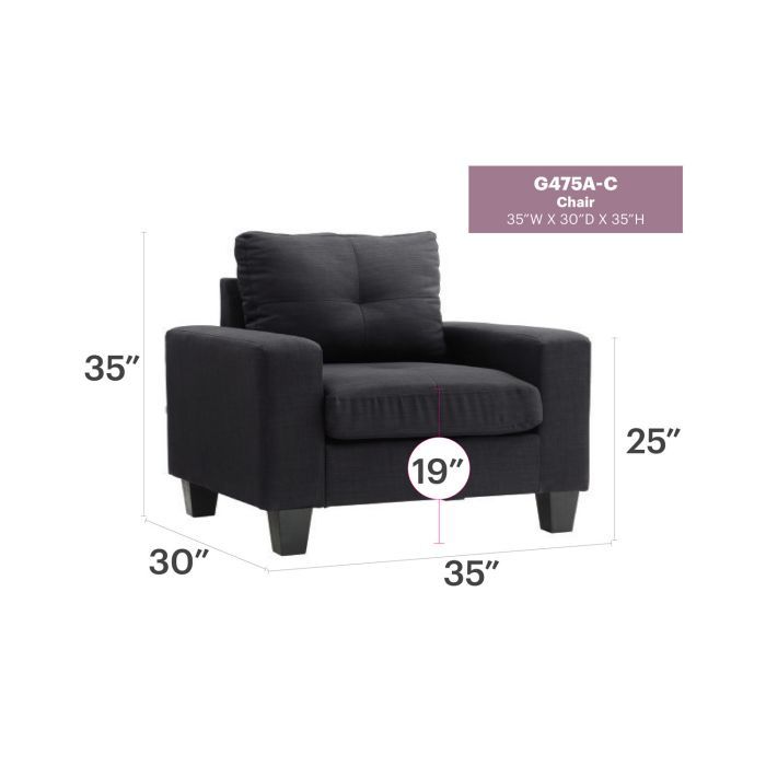 Dark gray accent chair with padded arms and tufted backrest