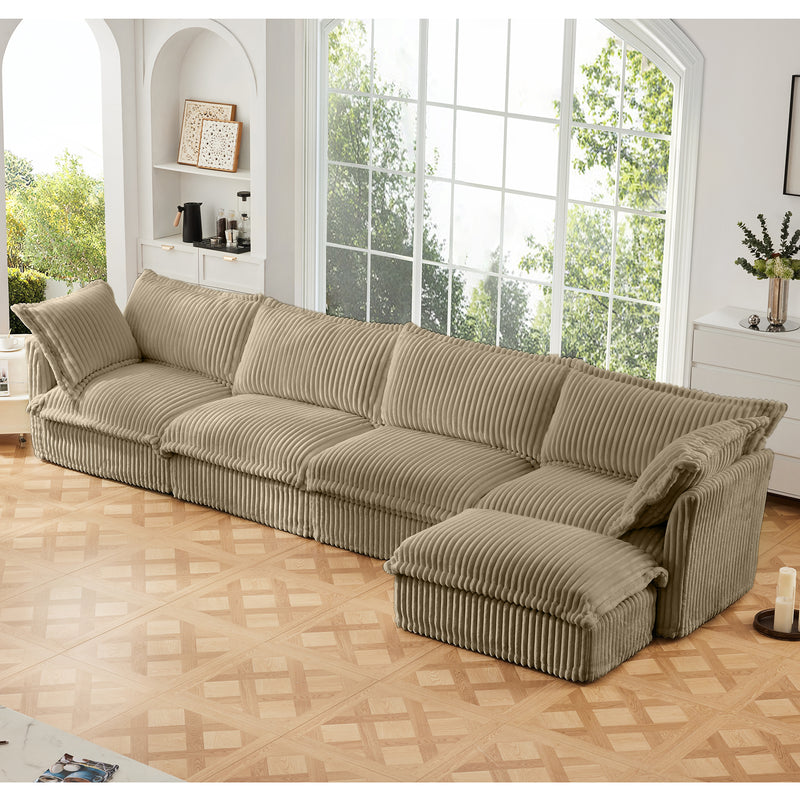 4-Seater Slipcovered L-Shaped Corduroy Sectional Sofa - Camel Corduroy