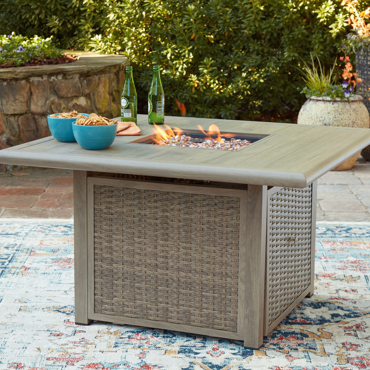 Cliff Trails - Square Fire Pit Table - Beige
