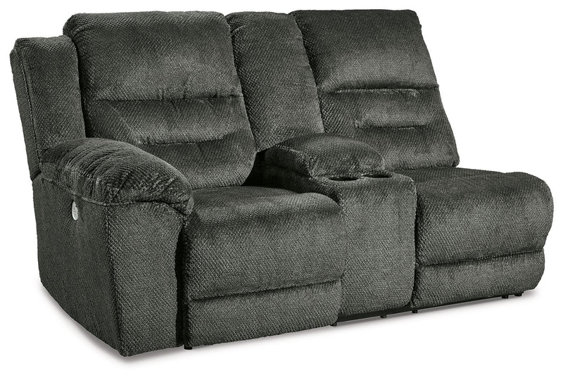Nettington - Laf Power Rec Loveseat W/Console - Smoke