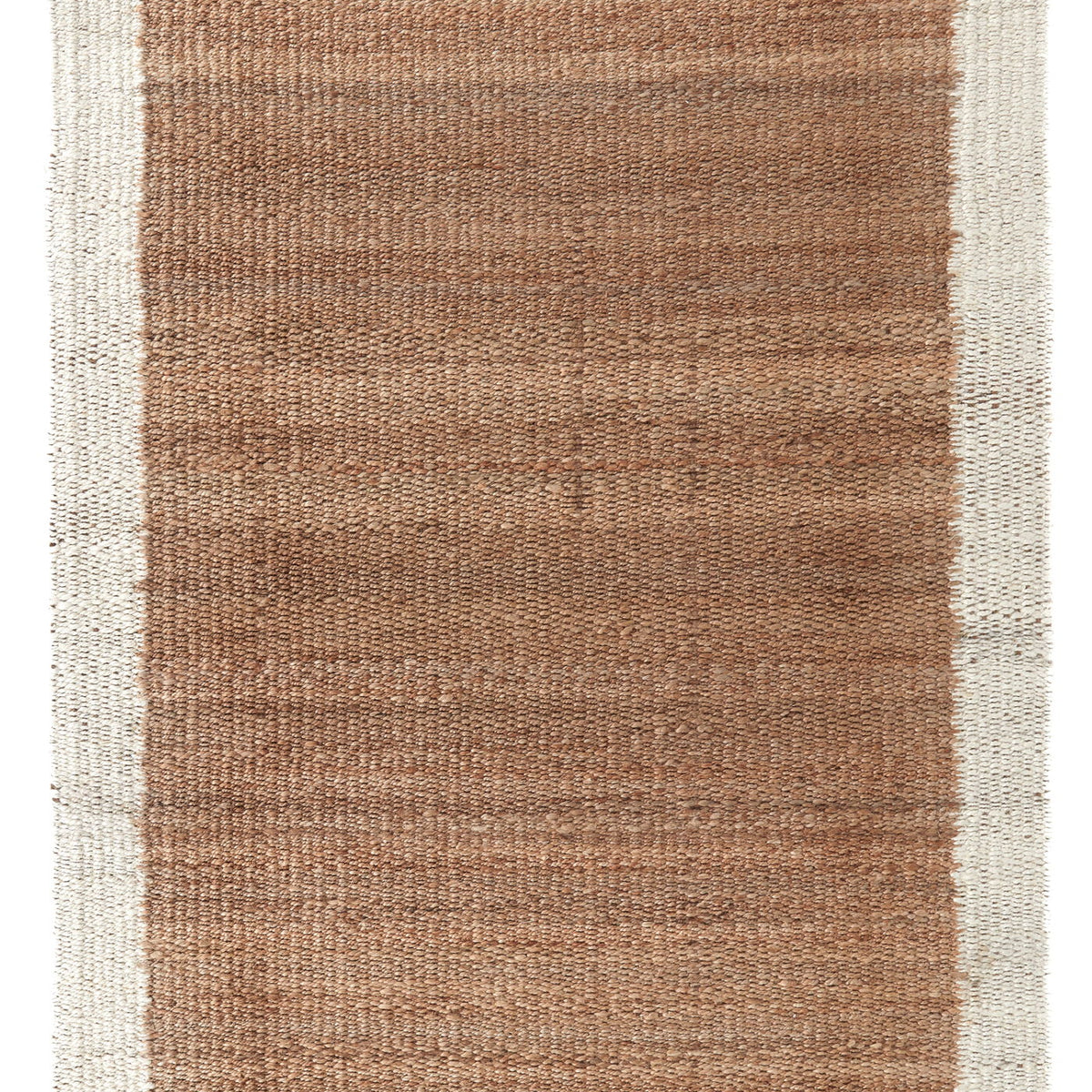 Frame area rug with ivory border and tan/brown rectangular center, flat woven look