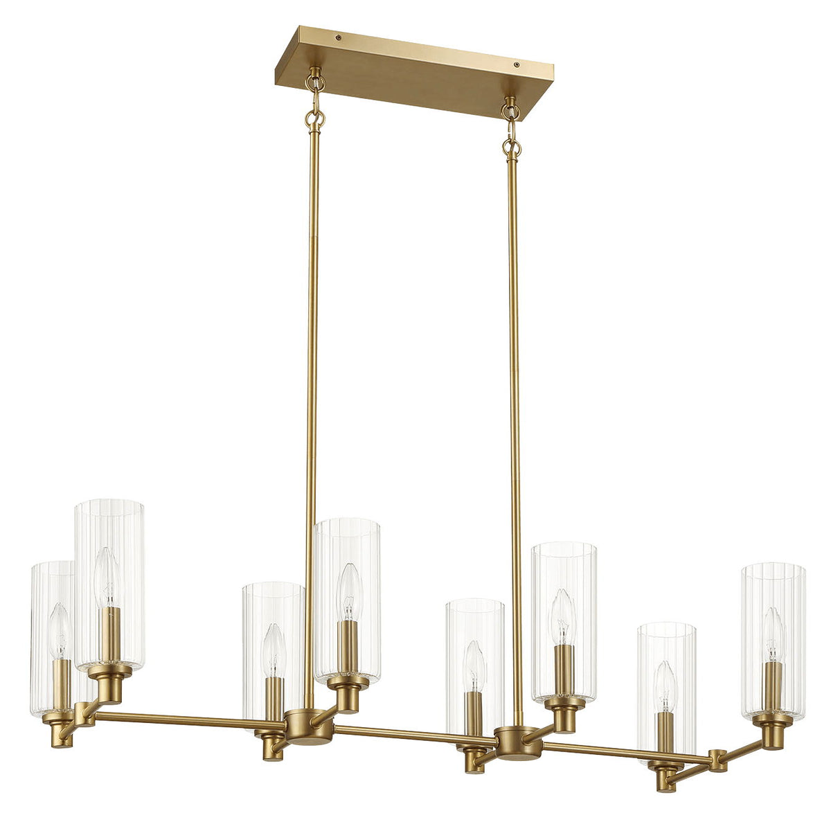 Willow - 8 Lights Island With Clear Ribbed Pendant Lamp Satin - Antique Brass / Clear / Gold