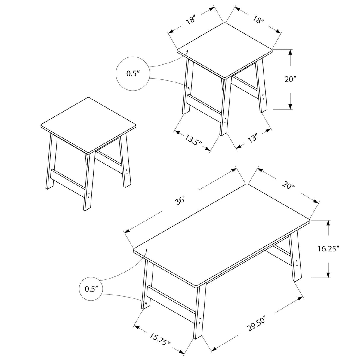 Table Set, Coffee, End, Side, Accent, Living Room Transitional (Set of 3)
