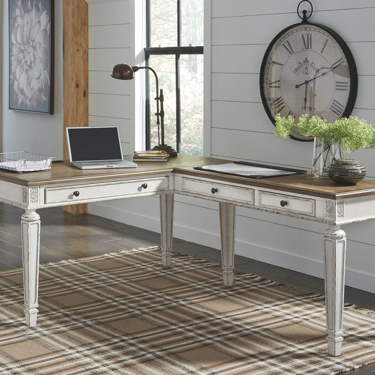 Realyn - Home Office L Shaped Desk - White / Brown