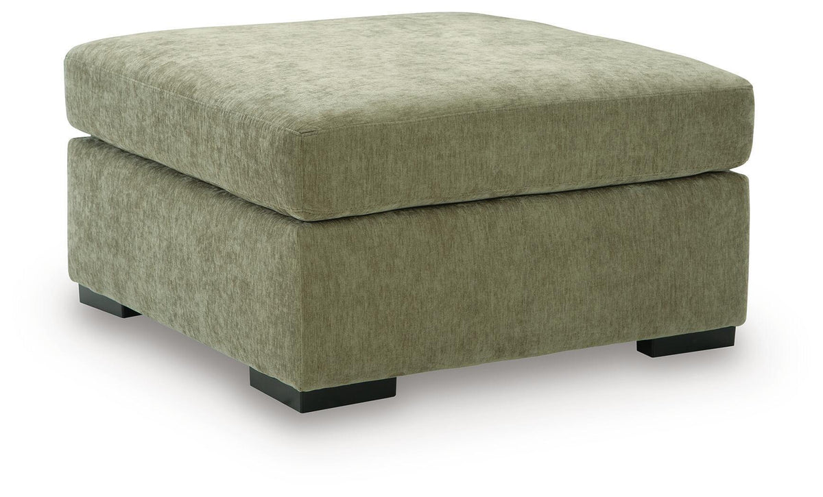 Oversized accent ottoman in green fabric with square black legs