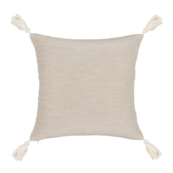 Natural square pillow cover with corner tassels and smooth textured weave