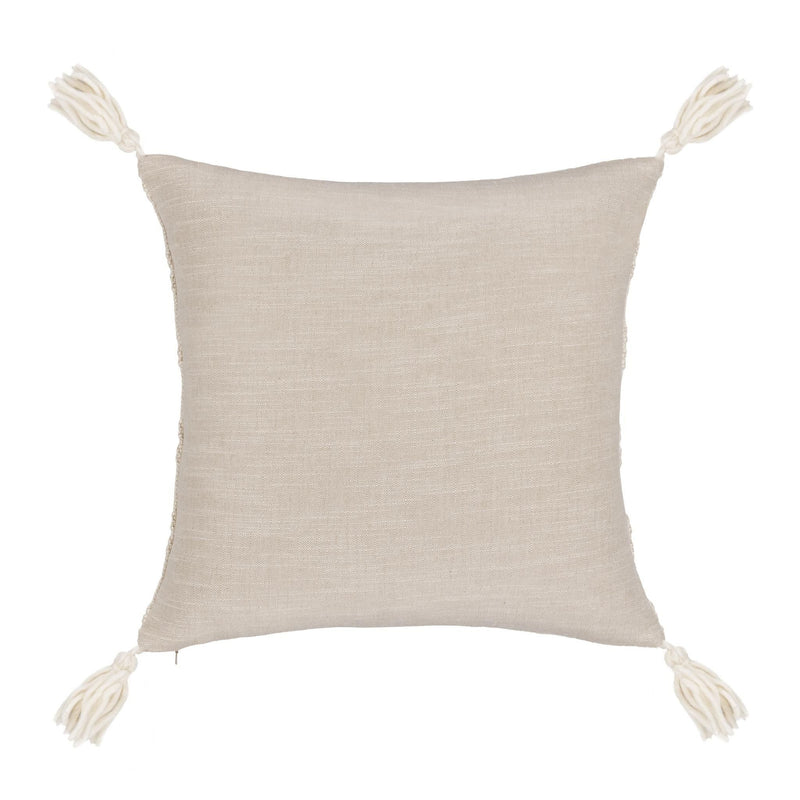 Natural square pillow cover with corner tassels and smooth textured weave