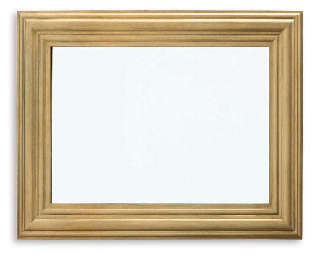 Keneriah gold finish accent mirror with smooth beveled rectangular border