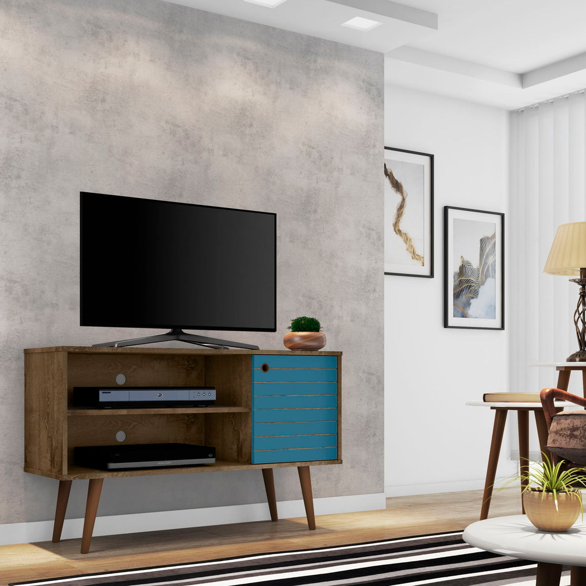Manhattan Liberty - TV Stand With Rustic Brown Frame