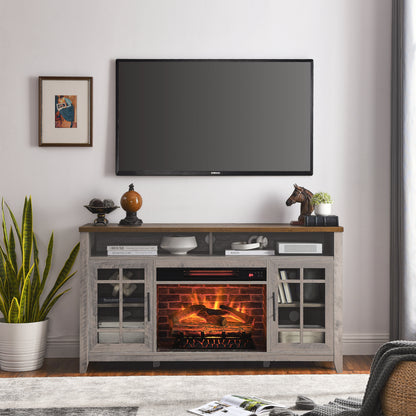 55 inch TV Media Stand with Electric Fireplace KD Inserts Heater, Gray Wash Color