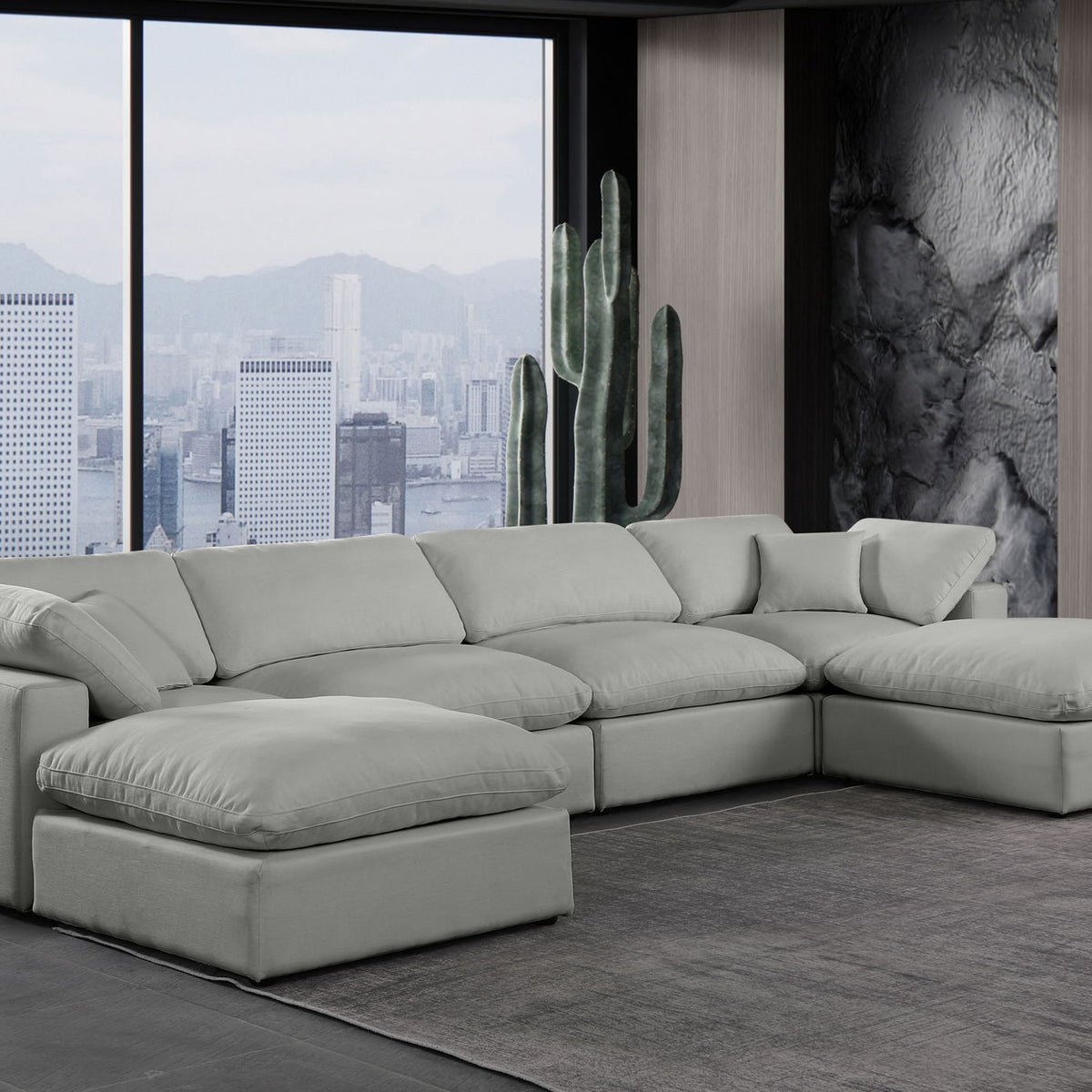 Comfy - 6 Piece Linen Modular Double Chaise Sectional