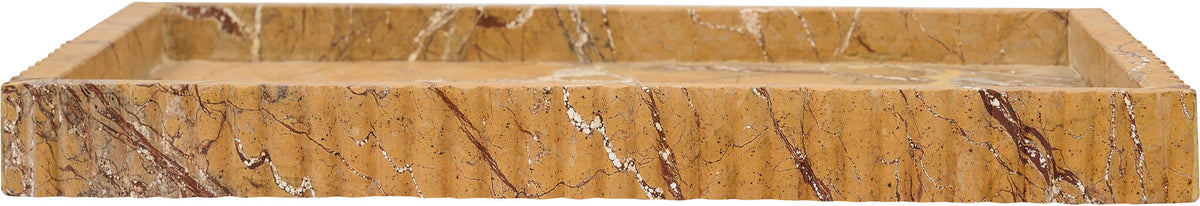 Brown genuine marble tray with straight walls and polished surface
