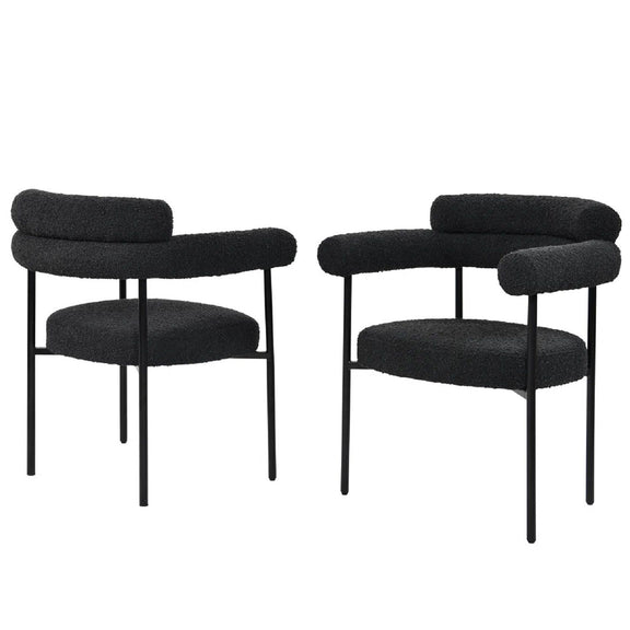 Black dining chairs with armrests (set of 2), rounded seat and back, black legs
