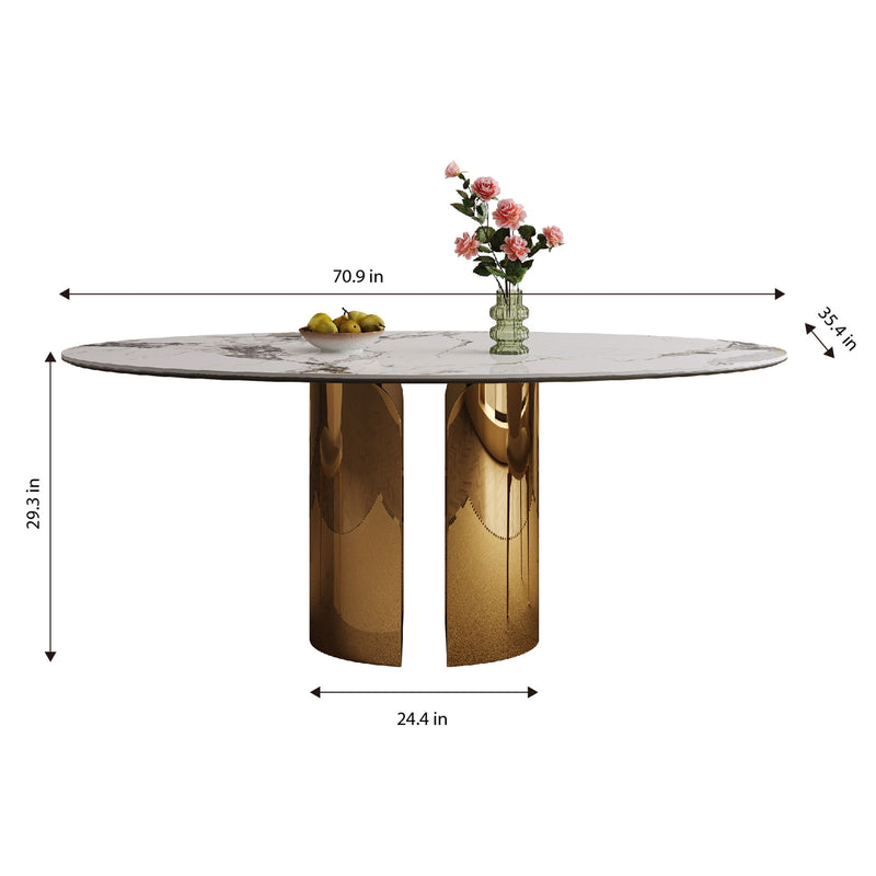 Steel Base Oval Sintered Stone Dining Table With 4 Chairs