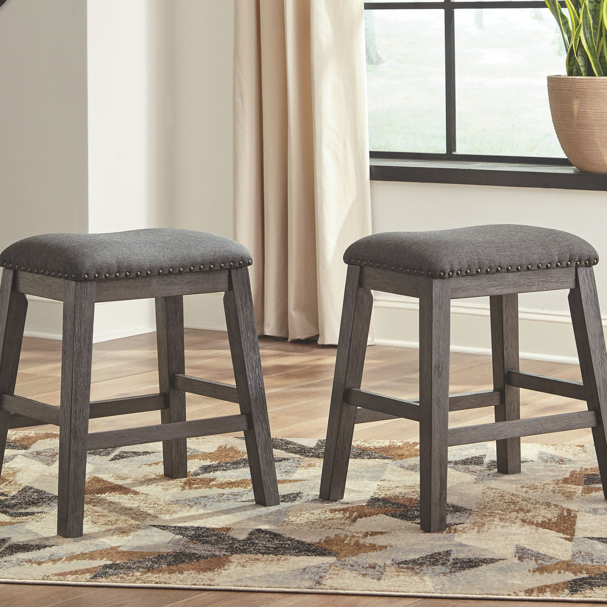 Caitbrook - Upholstered Stool (Set of 2) - Gray
