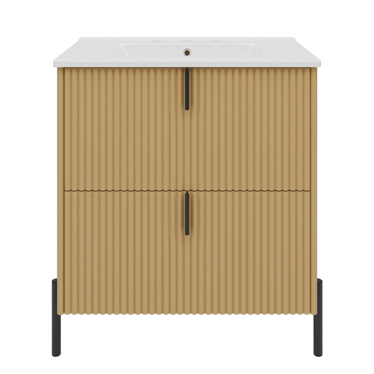 Fluted Bathroom Vanity With Ceramic Sink, Freestanding Design