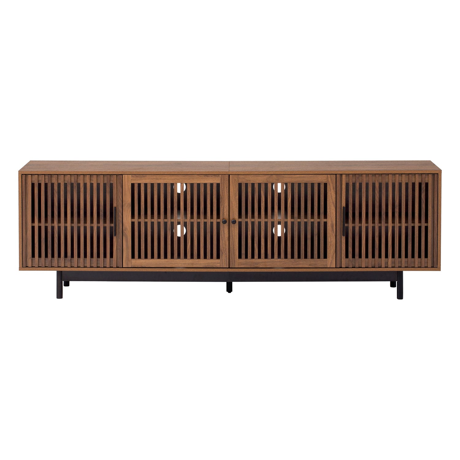 TV Stand For TVs, Entertainment Center With Closed Storage & Cable Management, Soft Closing Hinges - Walnut