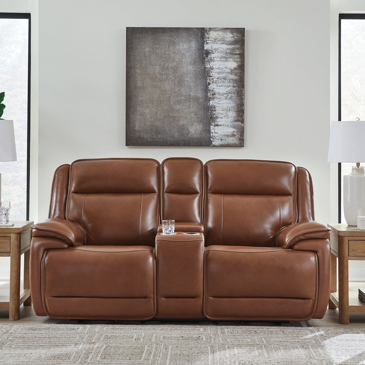 Healy Pier - Chocolate - Power Reclining Loveseat With Console / Adj Headrest