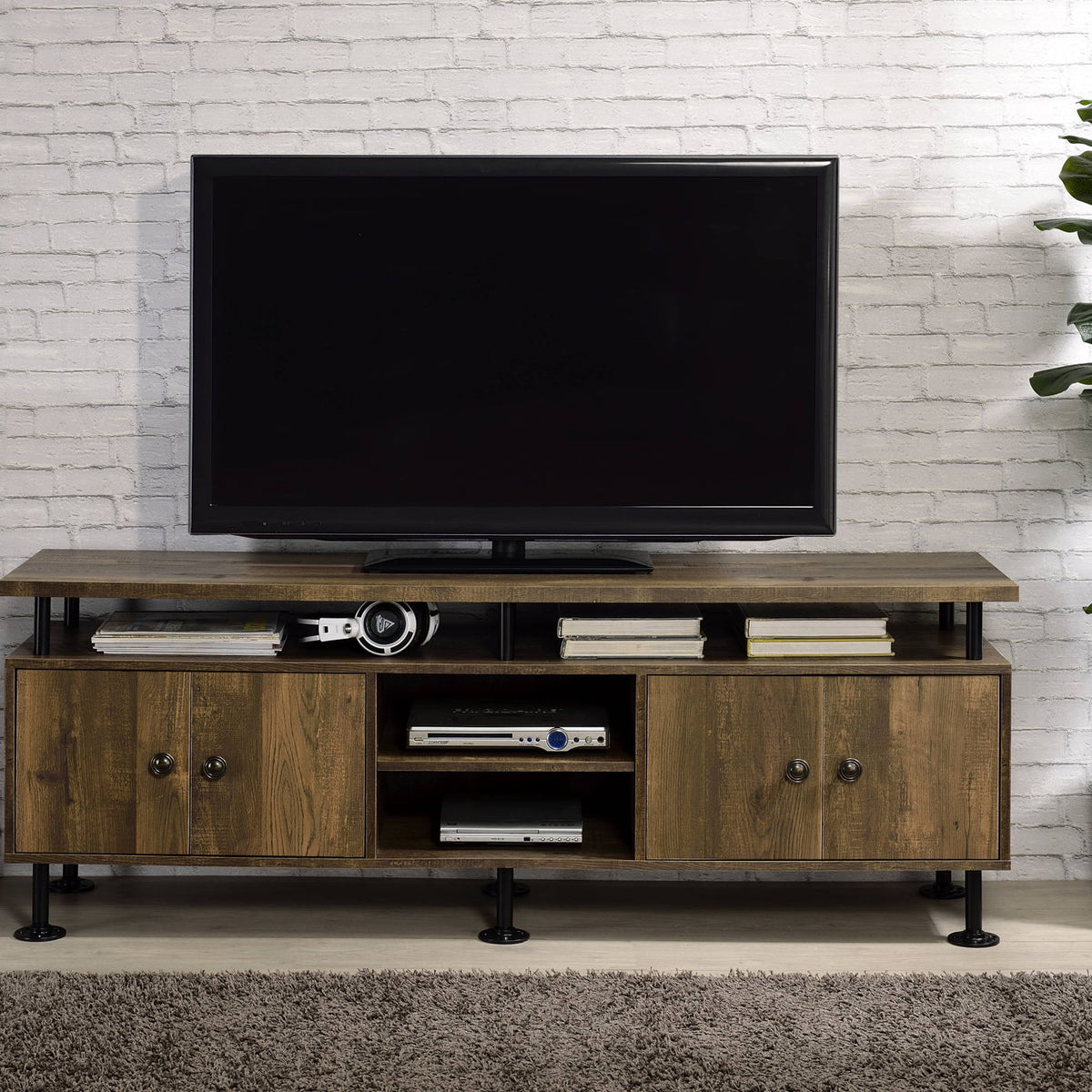 Ensata II - TV Stand - Rustic Oak / Black