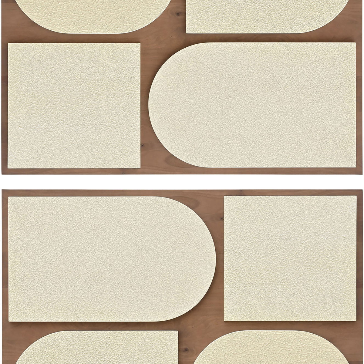 Geometric two-piece wall art with cream textured shapes in dark wood frames