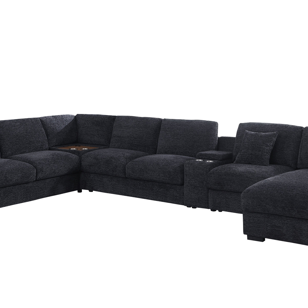Celine - Chenille Fabric Corner Sectional Sofa With Right-Facing Chaise, Cupholders, And Charging Ports