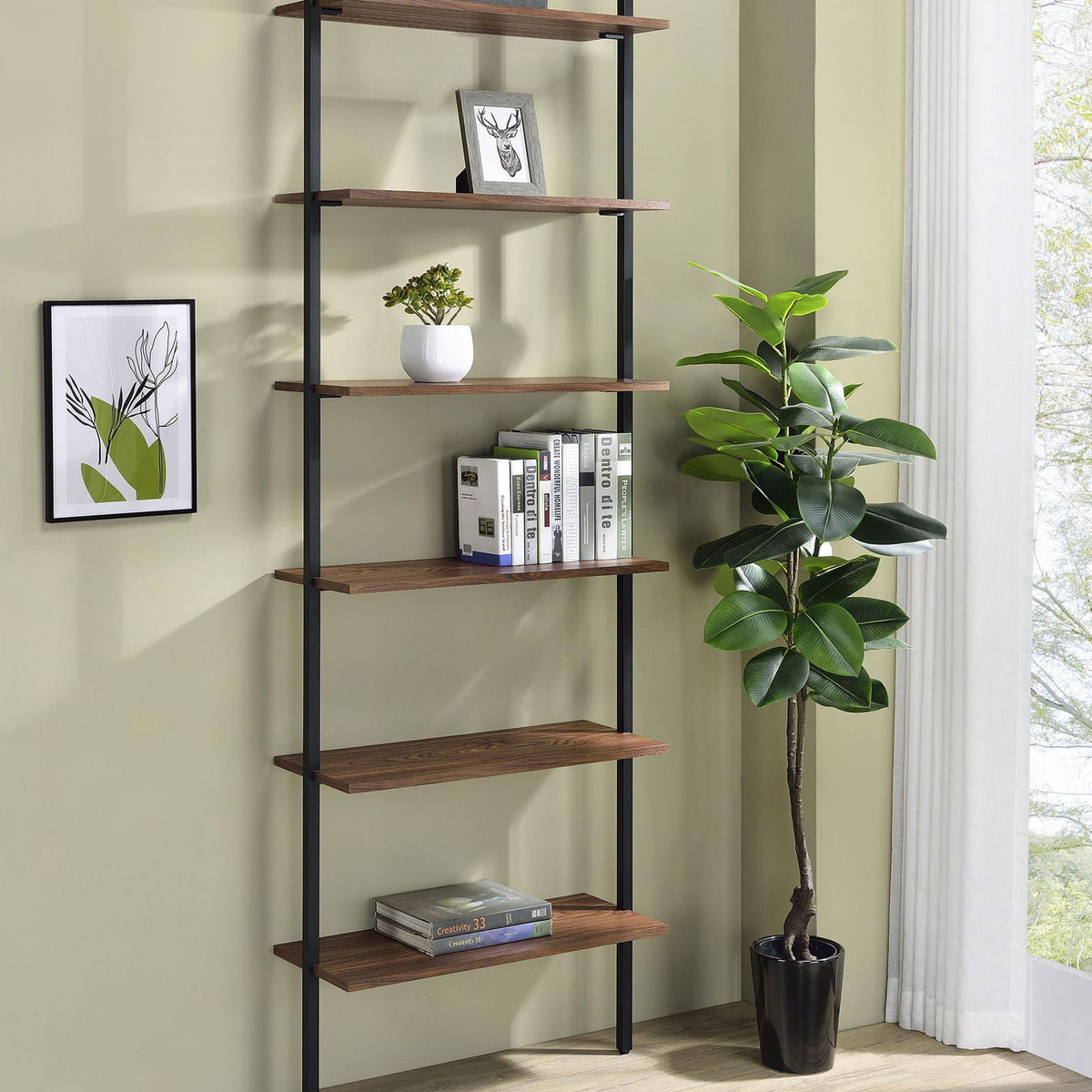 Owens 96-inch 6-shelf Wall Bookshelf Walnut