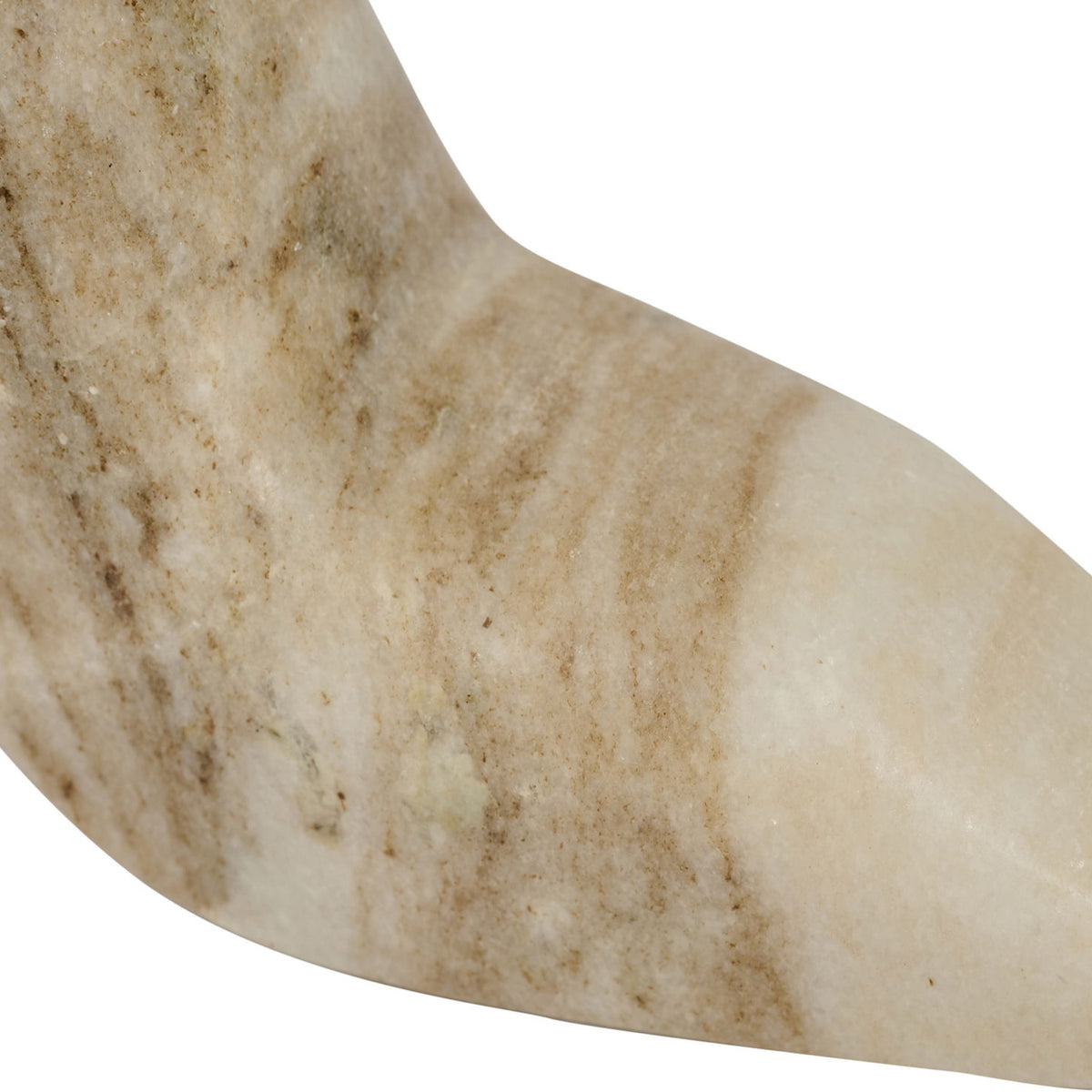 Beige marble high-heel shoe tabletop object side view with natural veining