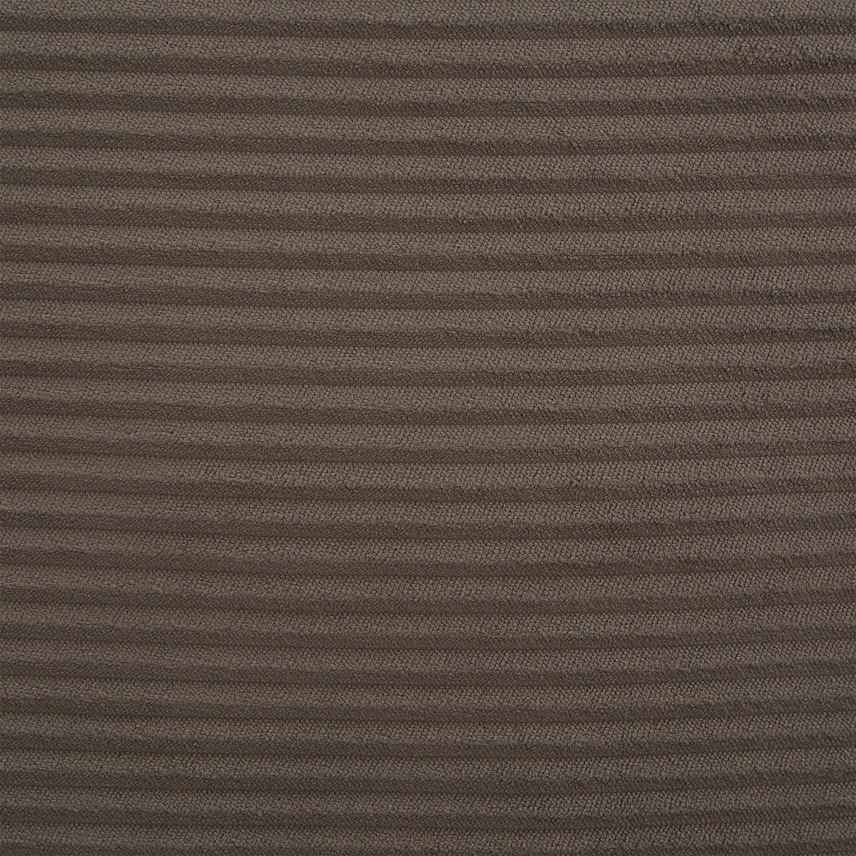 Close-up upholstery fabric swatch in dark brown with fine horizontal texture