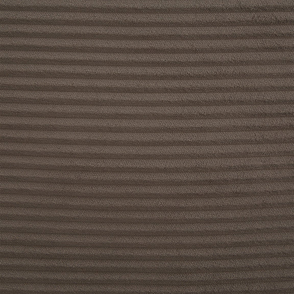 Close-up upholstery fabric swatch in dark brown with fine horizontal texture