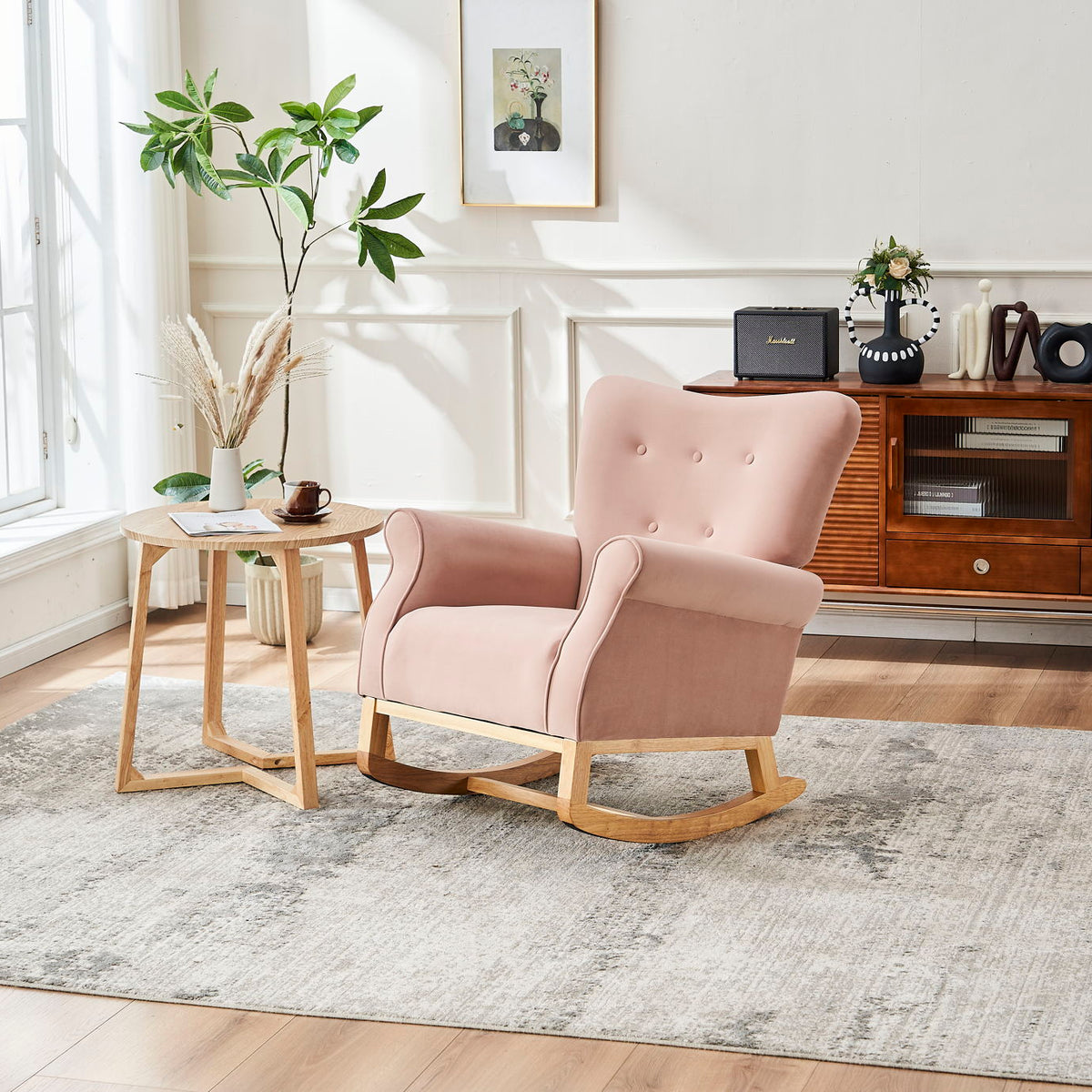 Modern Rocking Chair, Upholstered Accent Chair For Nursery, Small Contemporary Rocke