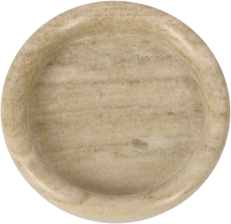 Marble tray, round cream/beige with light streaks and natural marble texture.