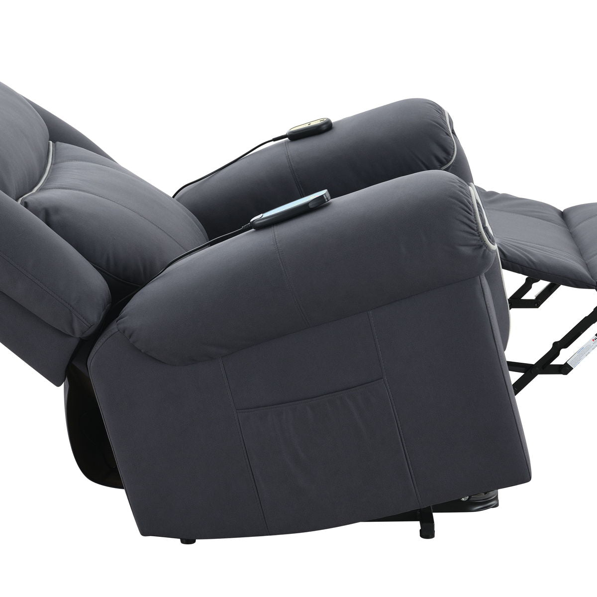 Domana - Polished Microfiber Power Nirion Recliner With Lift Heating Massage Chair - Dark Blue