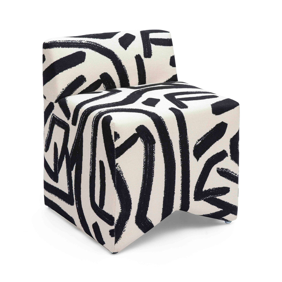 Pippa - Brushstroke Print Stool - Black / White