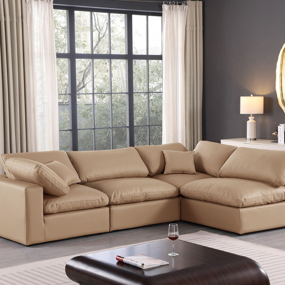 Comfy - 4 Piece Faux Leather Modular Armless Sectional - Tan