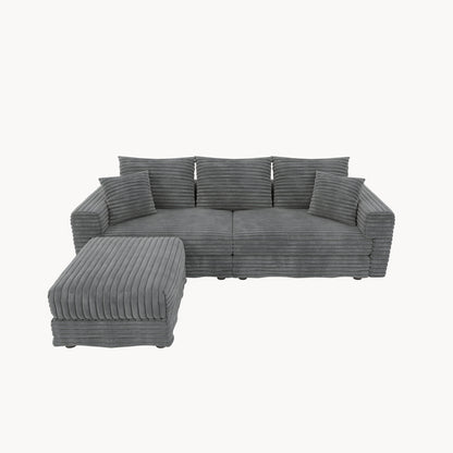 Dark gray striped sectional sofa with left chaise ottoman and back cushion pillows