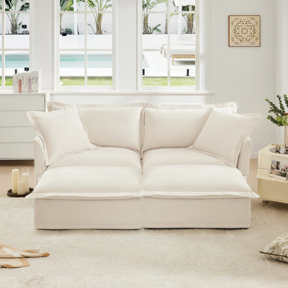 2-Seater Slipcovered Chenille Sleeper Sofa - Cream Chenille