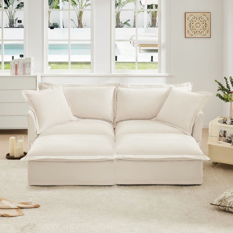 2-Seater Slipcovered Chenille Sleeper Sofa - Cream Chenille