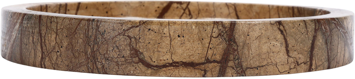 Round brown marble tray rim with natural veining, side view