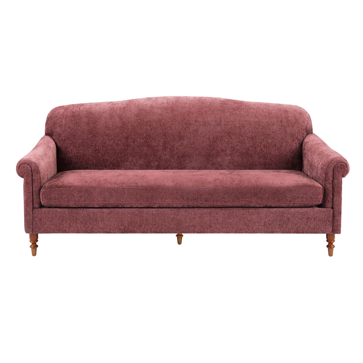 Red 2-seat loveseat sofa with rolled arms and two seat cushions